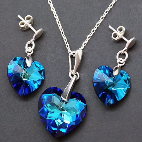 Sudraba komplekts "Iemīlējusies Sirds II (Bermuda Blue)" ar Swarovski™ kristāliem